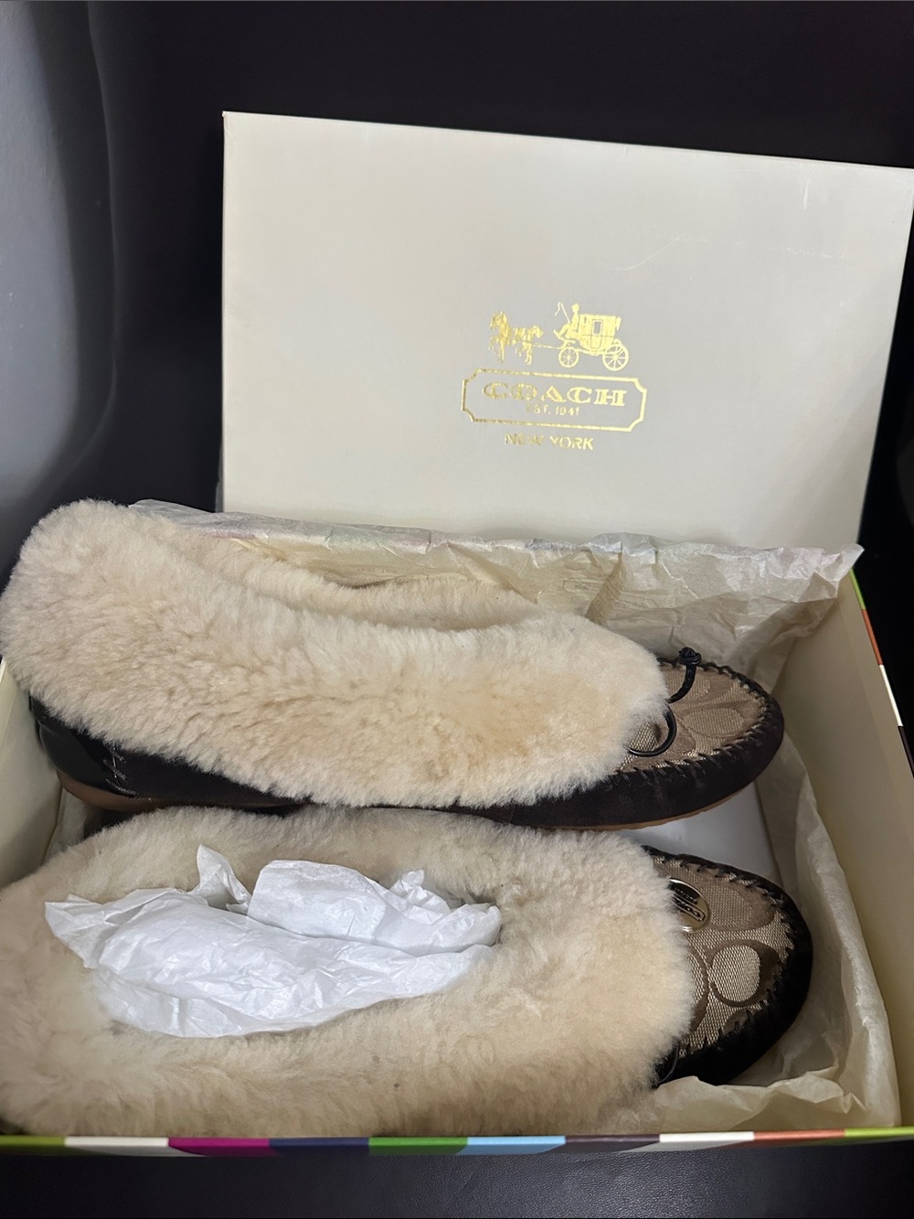 Coach Women's Beige Shearling-Lined Moccasin Slipper - Picture 2 of 5